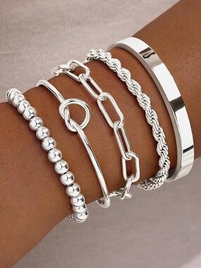 NEW! Sterling Silver Filled Stackable Trendy Bracelet Set